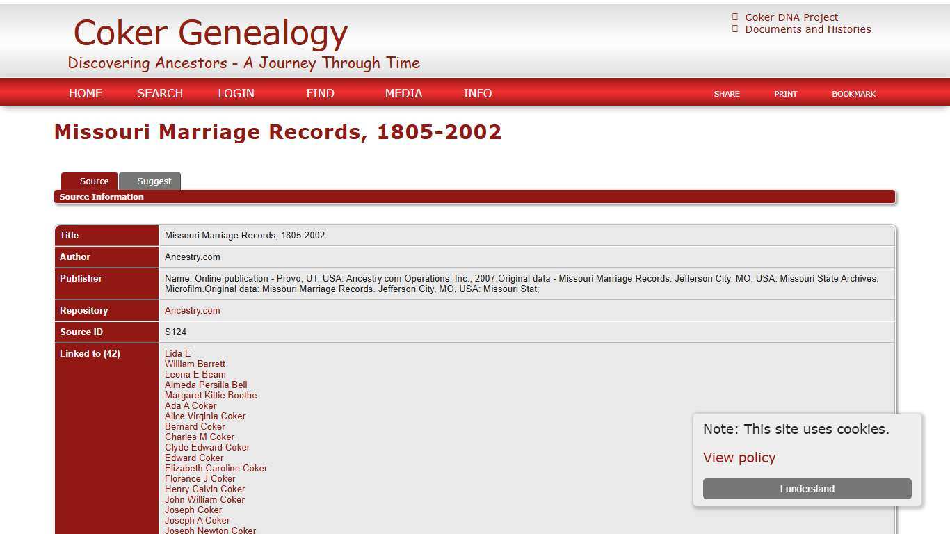 Missouri Marriage Records, 1805-2002: Coker Forum