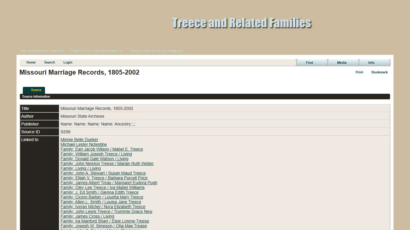 Missouri Marriage Records, 1805-2002: Treece and Related Families